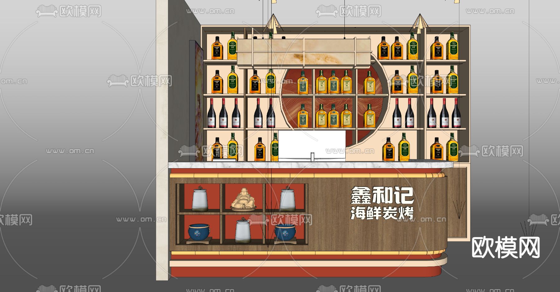 新中式吧台 收银台su模型下载（渲染图4）