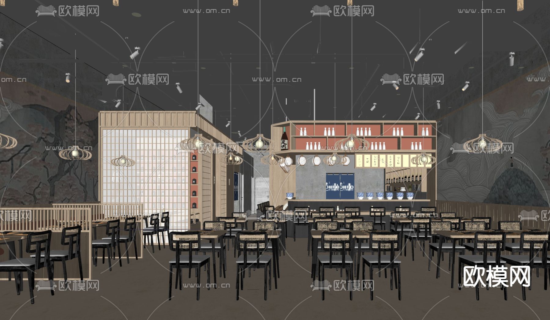 日韩料理店su模型下载（渲染图2）