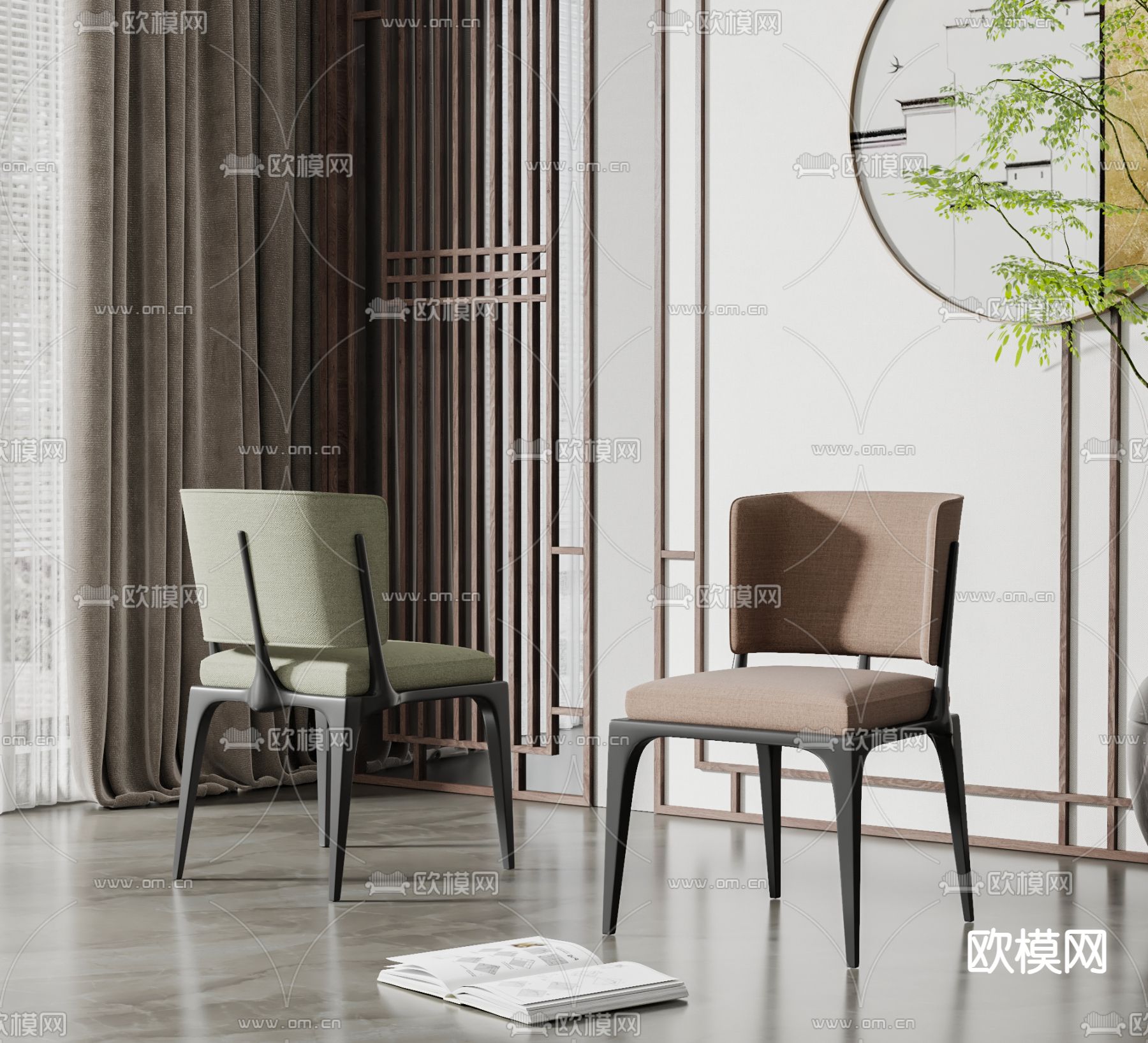 新中式餐椅su模型下载（渲染图1）