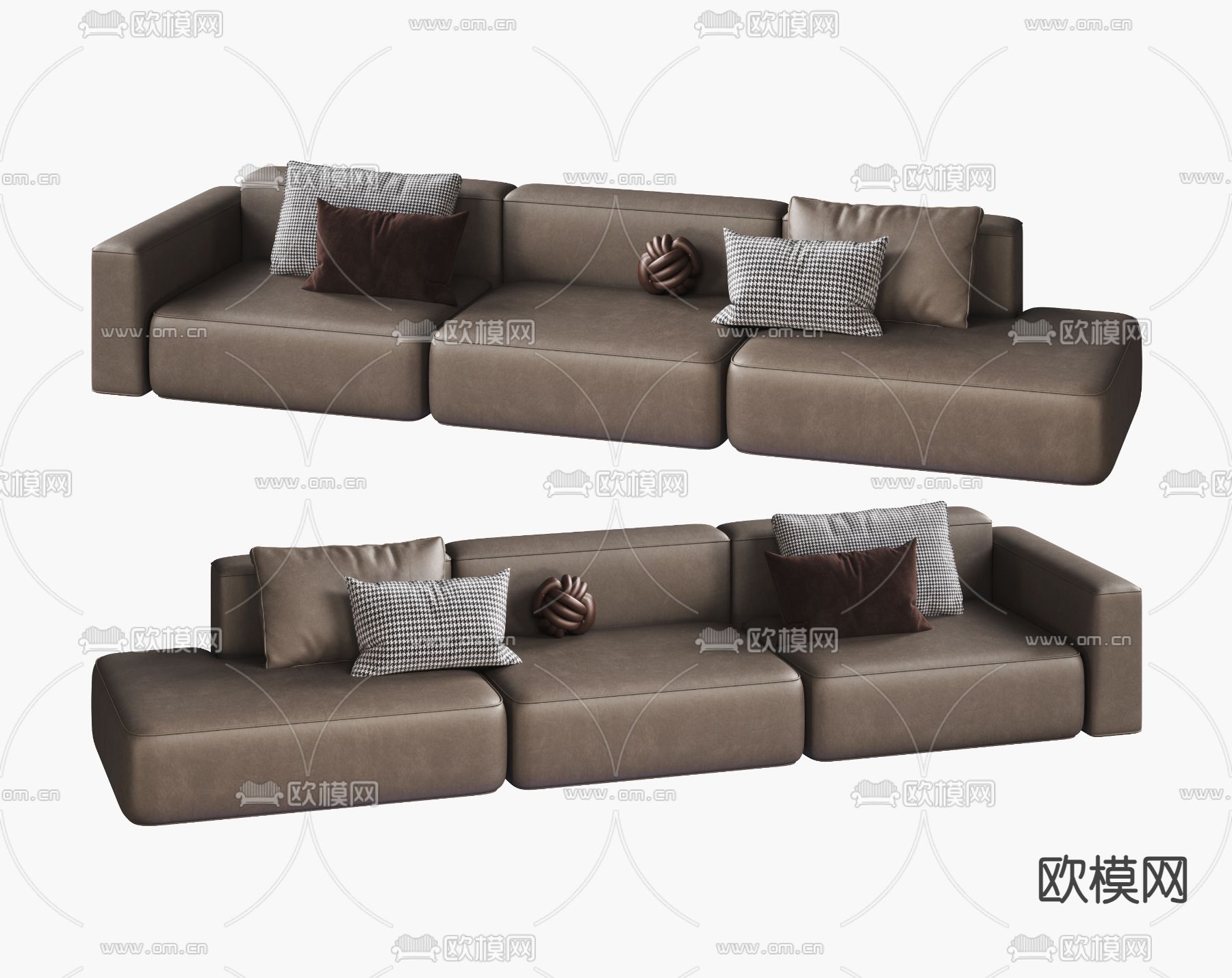 皮革沙发 多人沙发  三人沙发3d模型下载