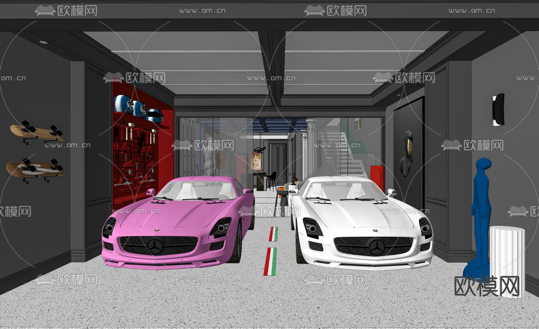 现代车库su模型下载（渲染图2）