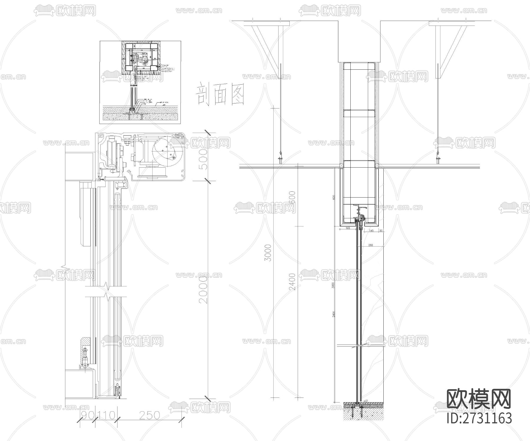 自动感应门CAD施工图下载（渲染图3）