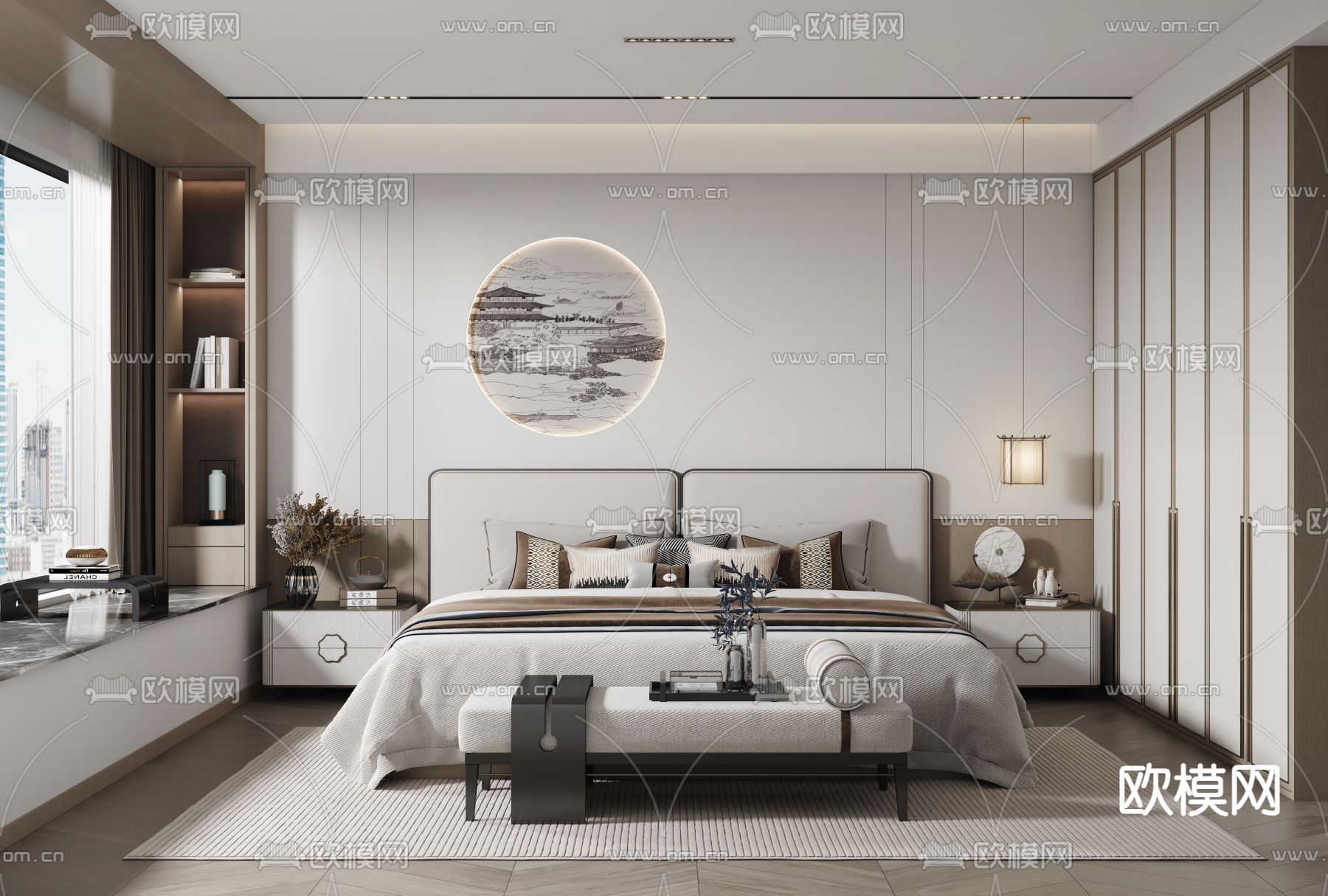 新中式卧室 主人房3d模型下载