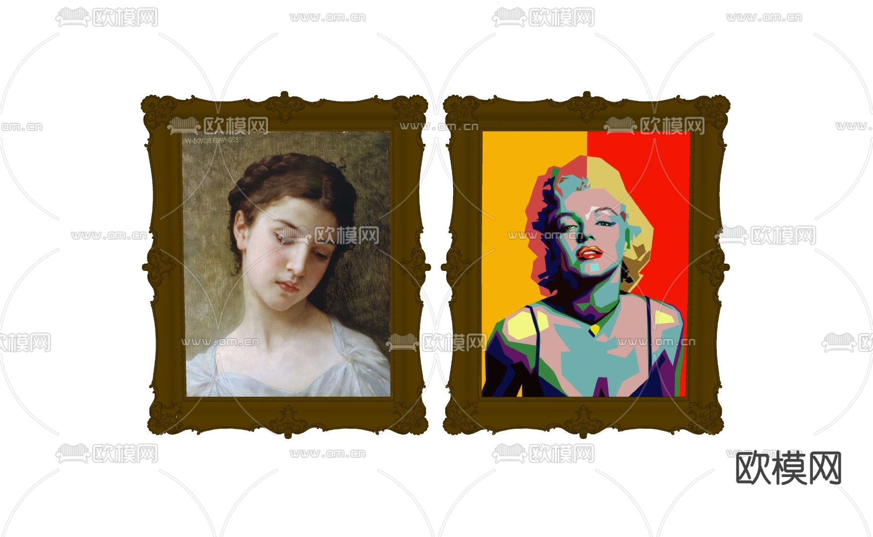 法式人物挂画su模型下载（渲染图2）