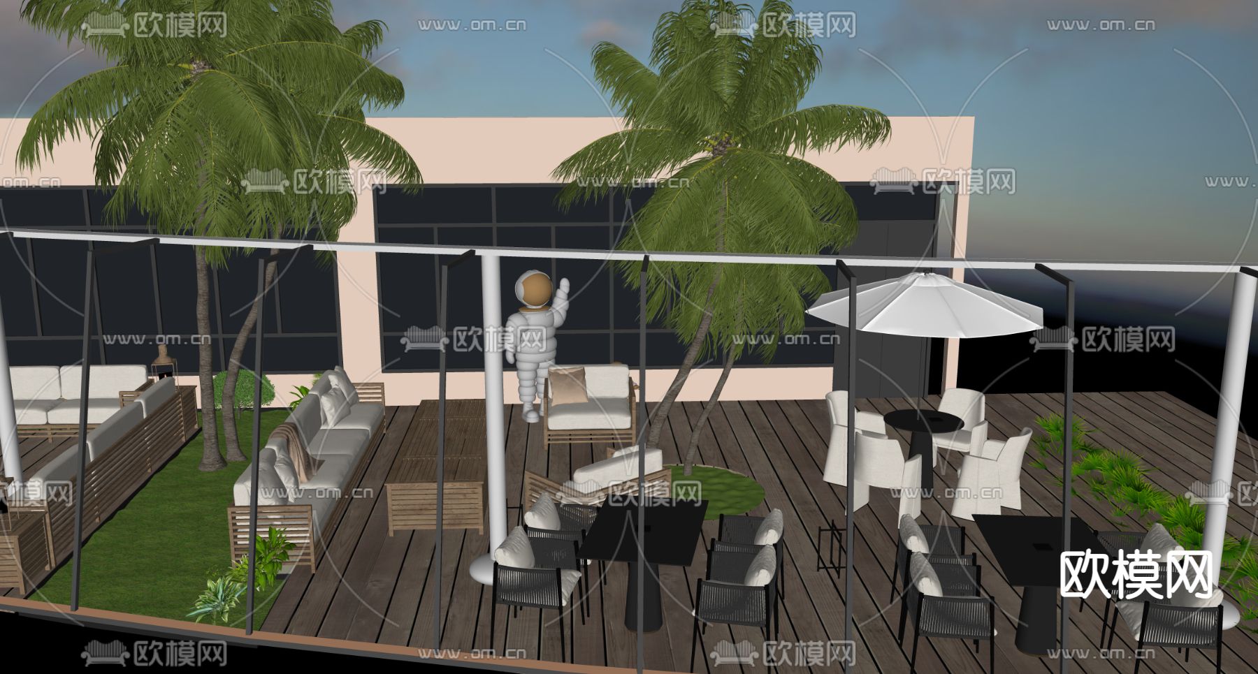 现代露天咖啡厅su模型下载（渲染图2）