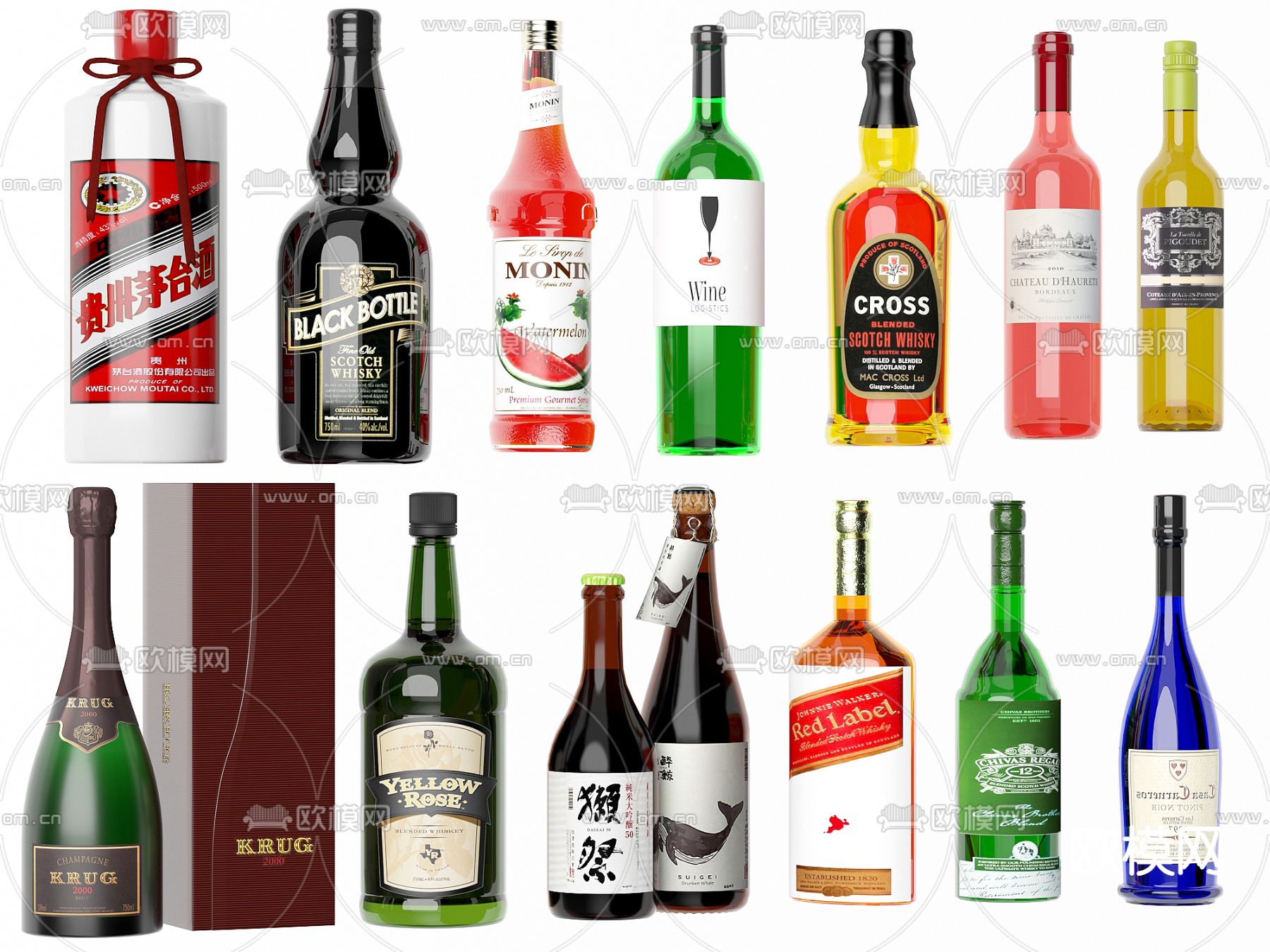 葡萄酒 红酒 香槟su模型下载（渲染图1）
