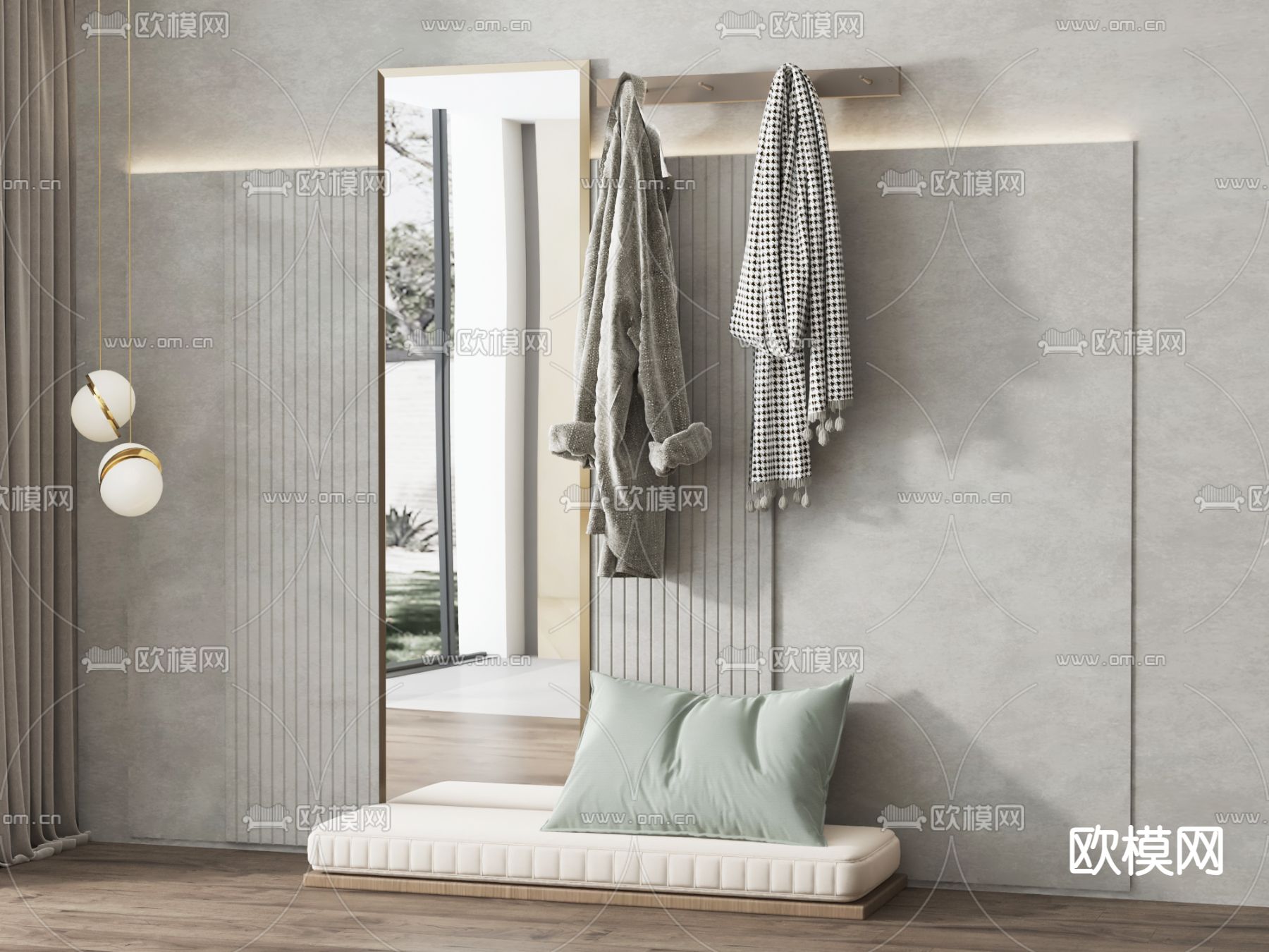 现代穿衣镜su模型下载（渲染图1）