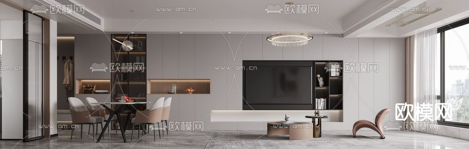 客厅 餐厅3d模型下载(渲染图2)
