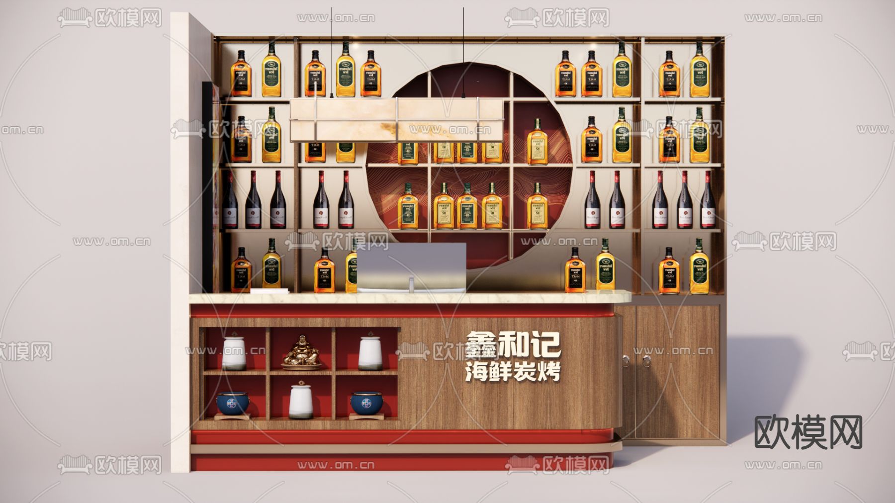新中式吧台 收银台su模型下载（渲染图1）