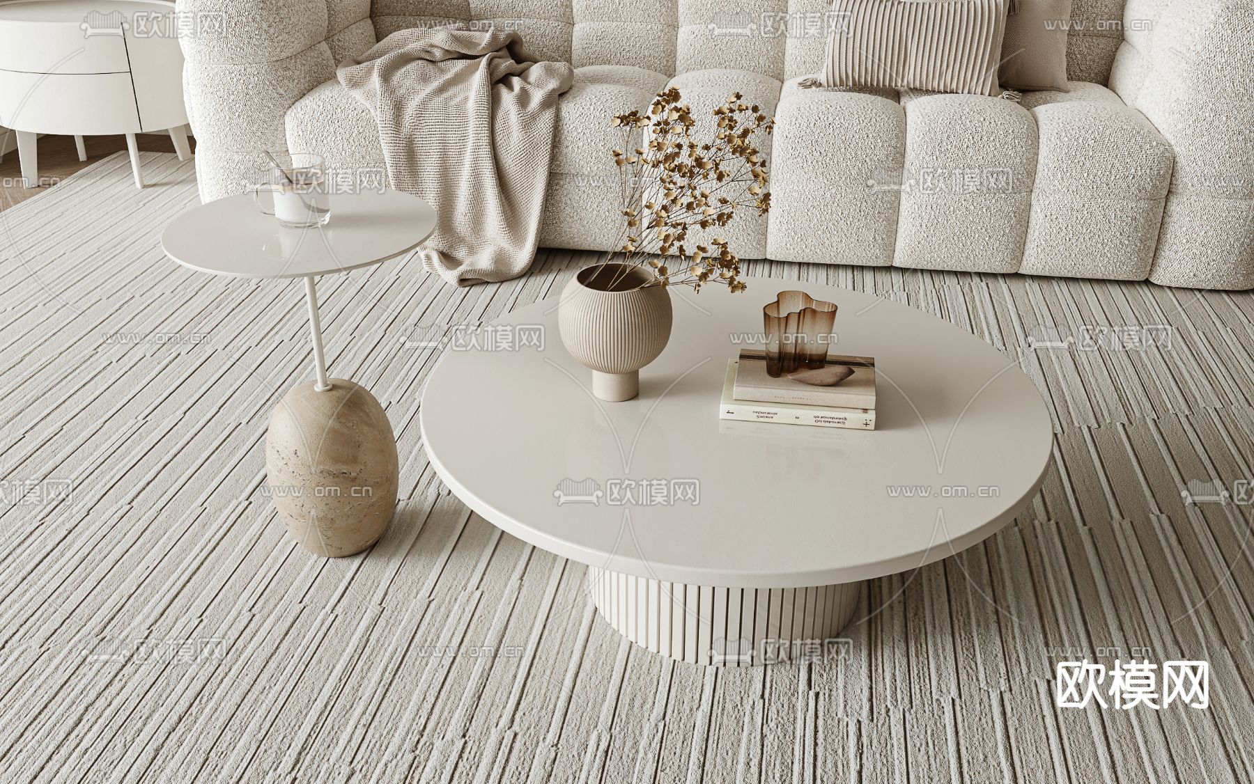 奶油风茶几 子母茶几3d模型下载（渲染图2）