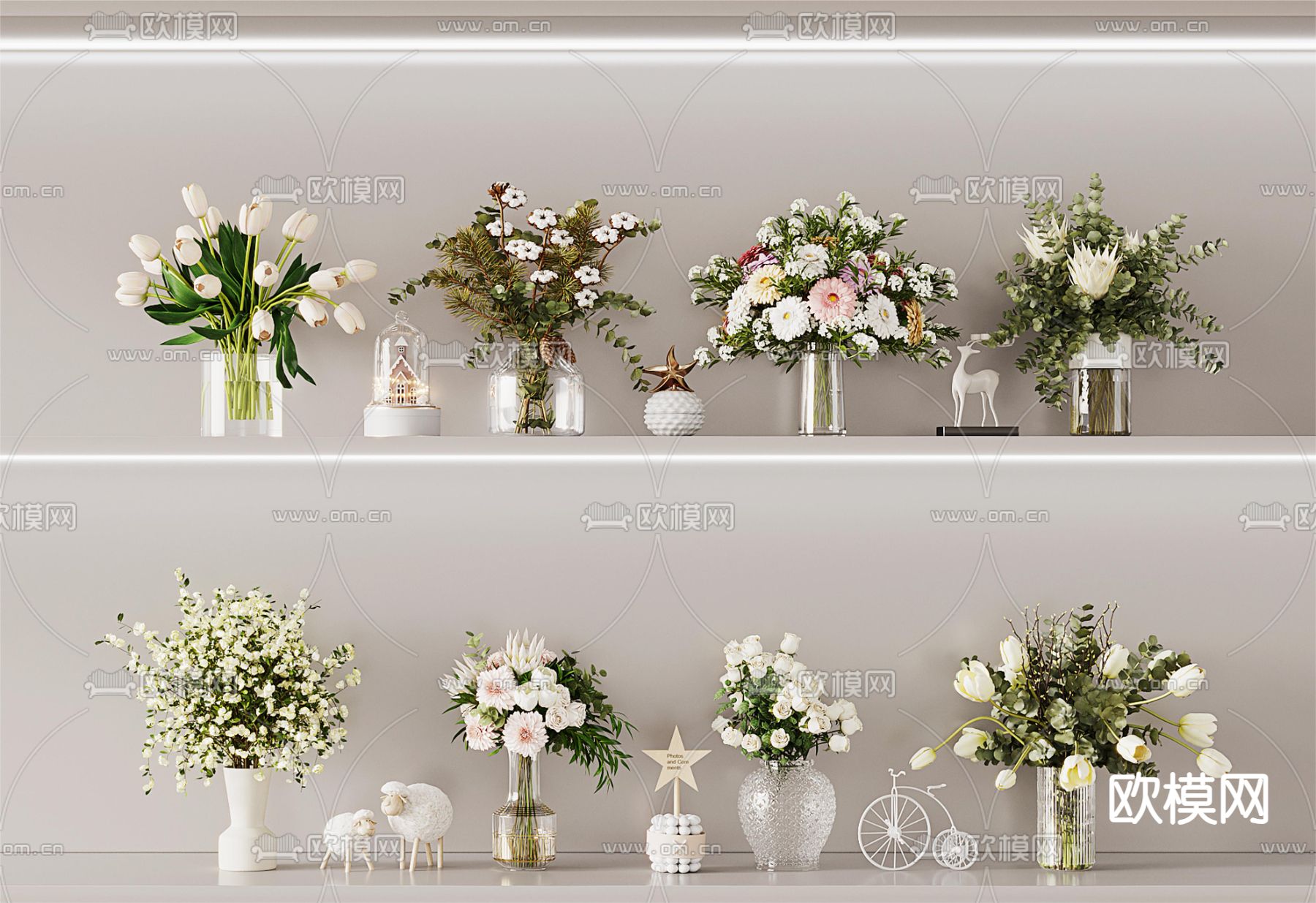 花瓶 花艺 插花 鲜花3d模型下载