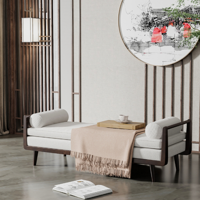  新中式床尾凳su模型 