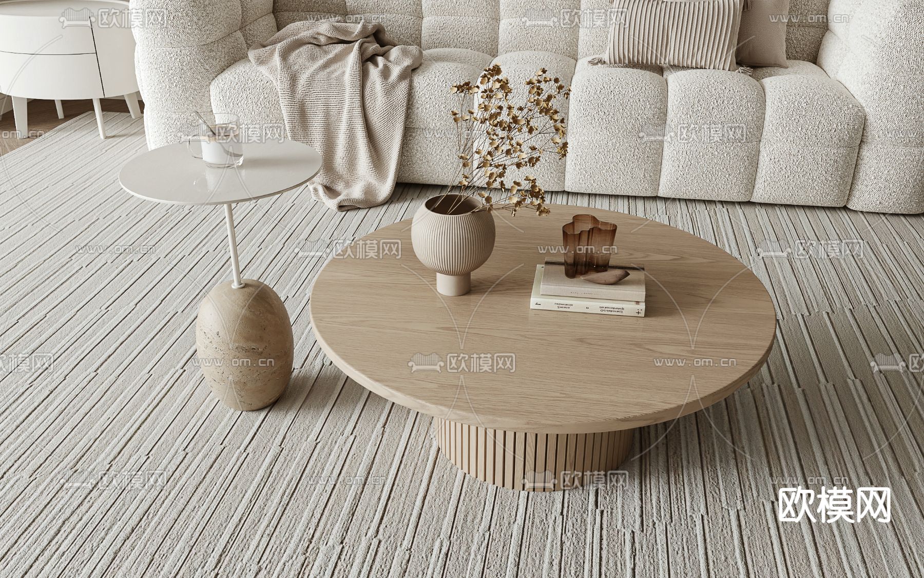 奶油风茶几 子母茶几3d模型下载（渲染图3）