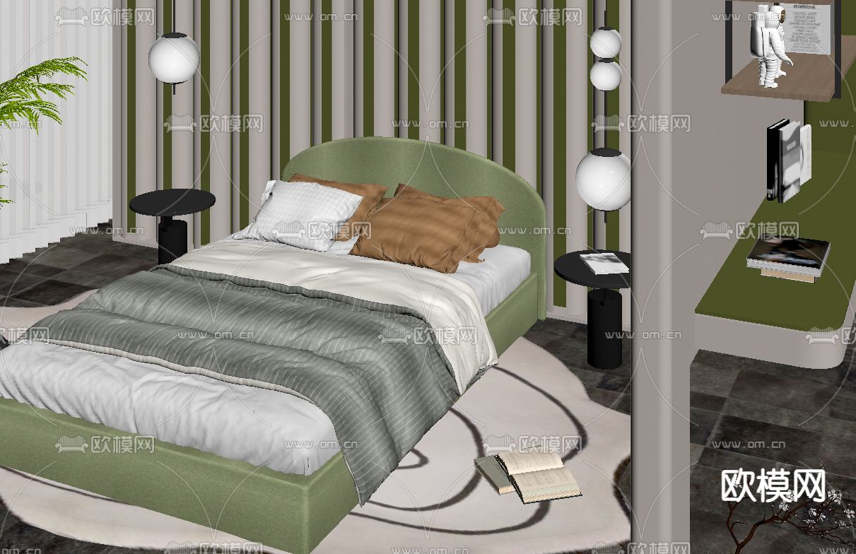 现代儿童床su模型下载（渲染图3）