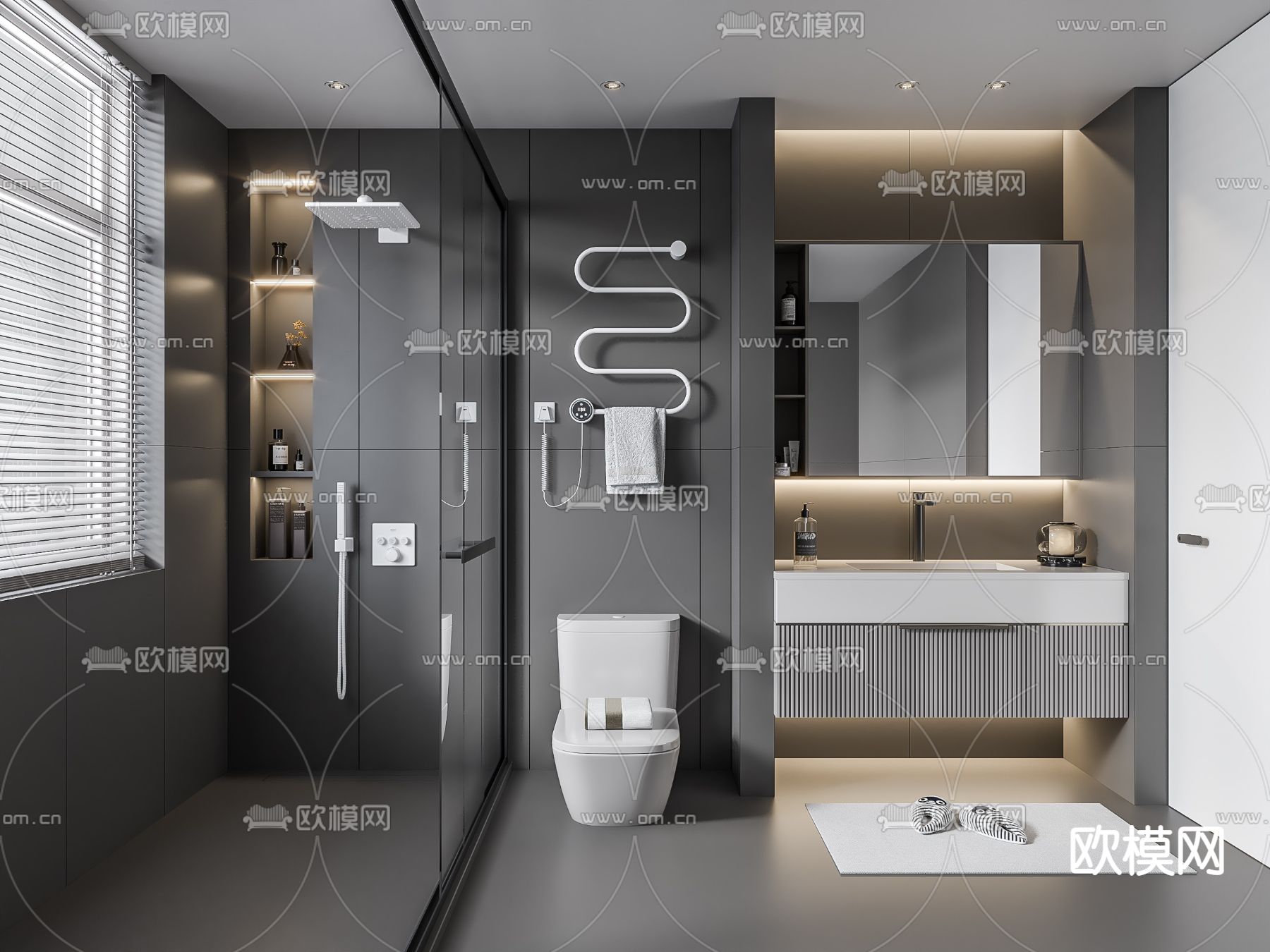 现代卫生间浴室su模型下载（渲染图1）