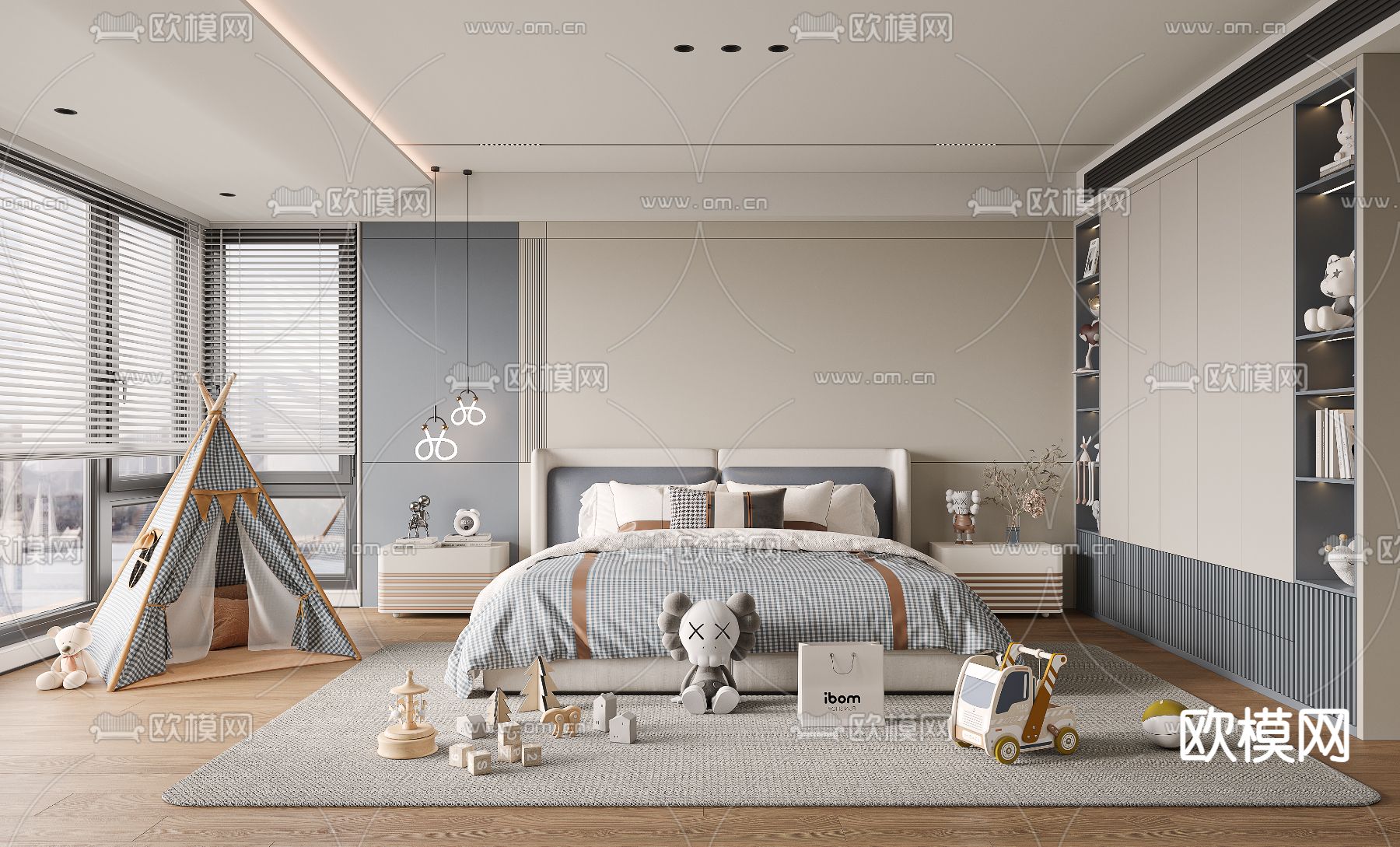 儿童房 男孩房 小孩房3d模型下载（渲染图1）