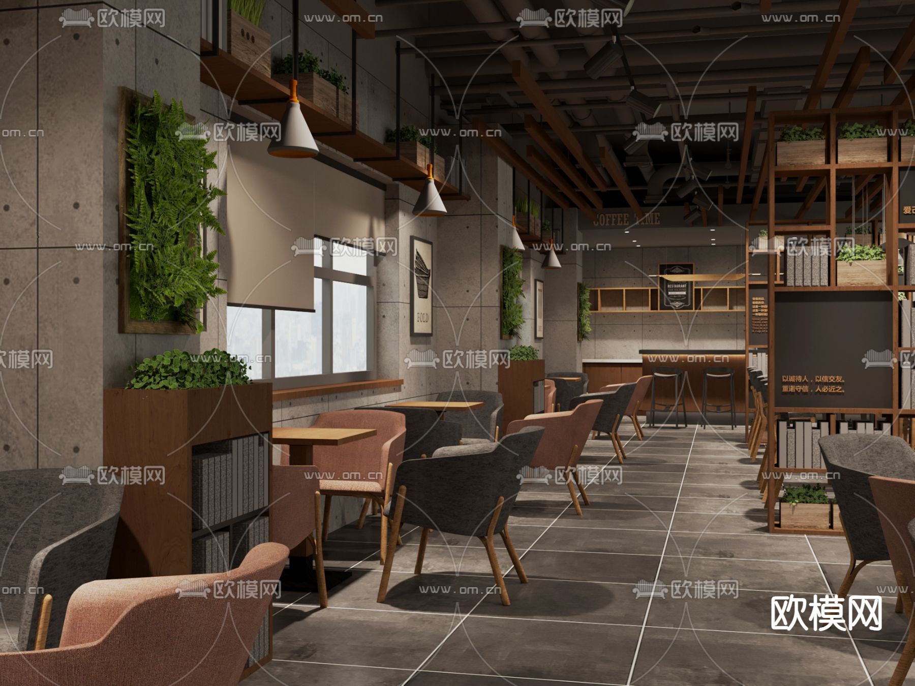 工业风咖啡厅3d模型下载（渲染图2）
