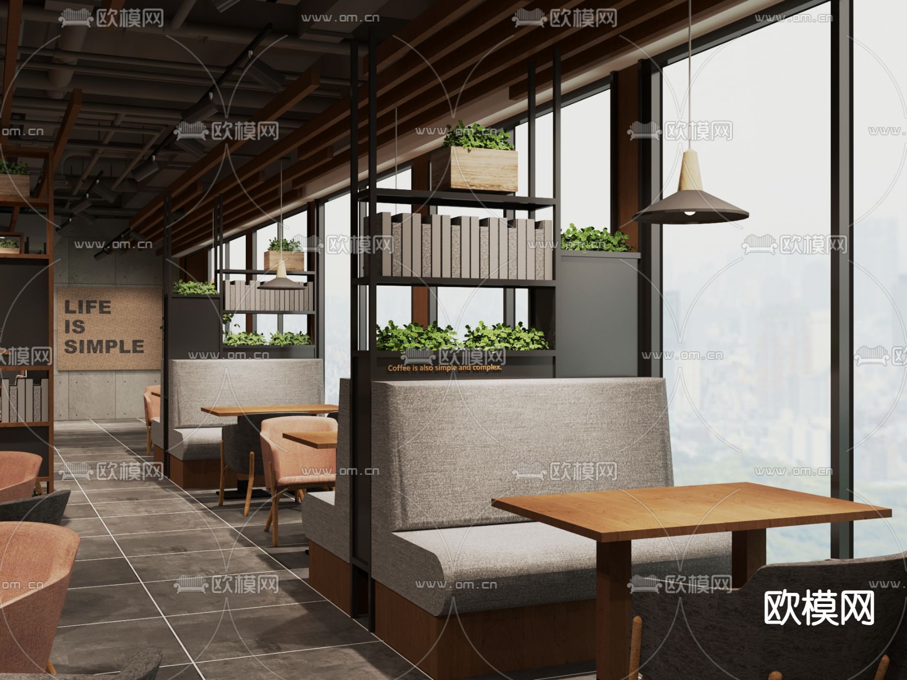 工业风咖啡厅3d模型下载（渲染图3）