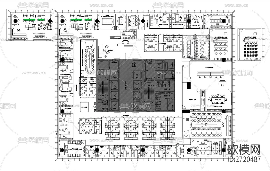 2000m²现代办公室CAD施工图-免费3dmax模型库-欧模网