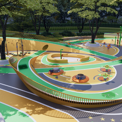  小区儿童游乐区  塑胶场地su模型 