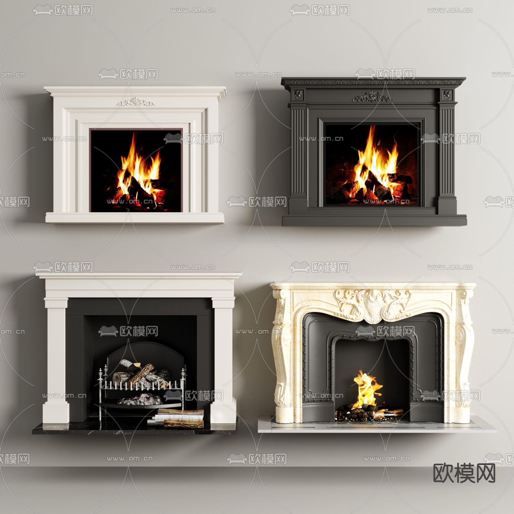 法式壁炉 火焰3d模型下载