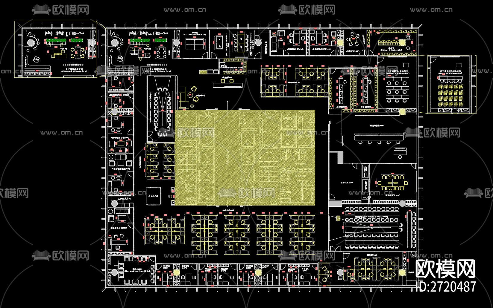 2000m²现代办公室CAD施工图-免费3dmax模型库-欧模网