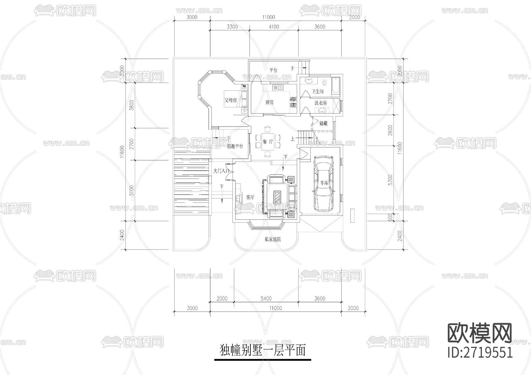 自建别墅cad平面图下载（渲染图1）