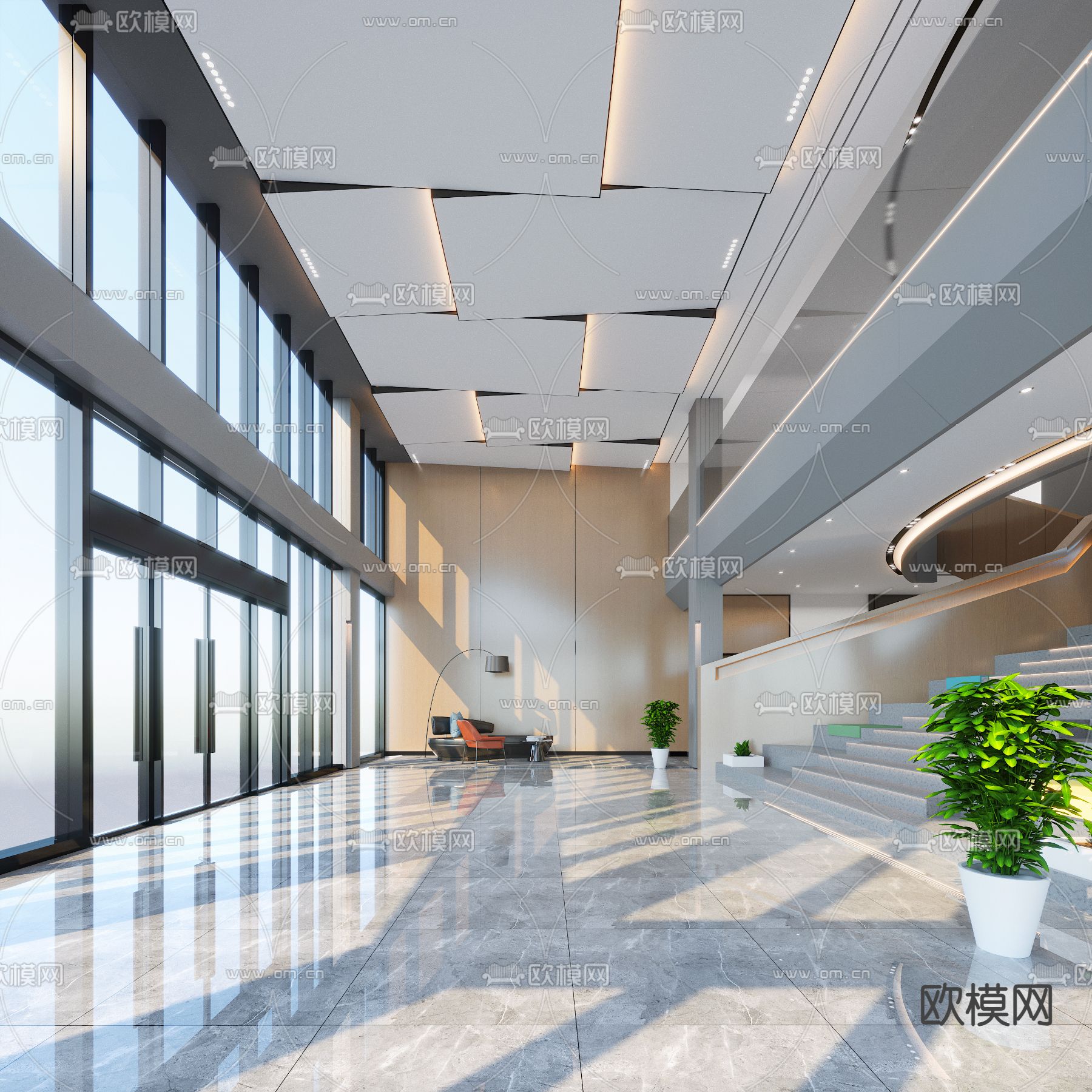 办公楼大厅 写字楼大堂3d模型下载_ID14169912_3dmax免费模型-欧模网
