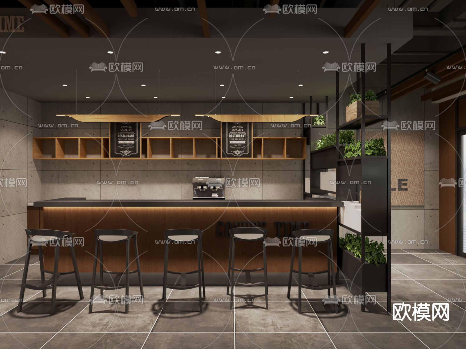 工业风咖啡厅3d模型下载（渲染图4）