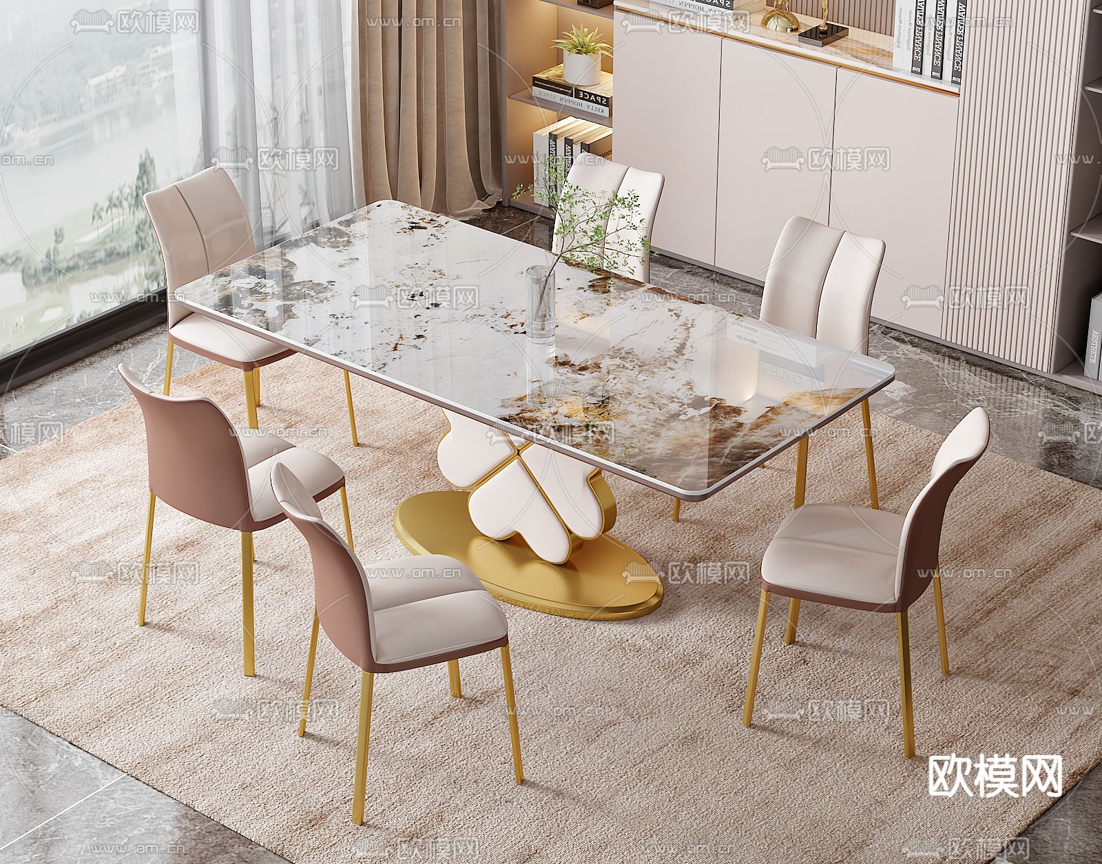 餐桌椅su模型下载（渲染图1）