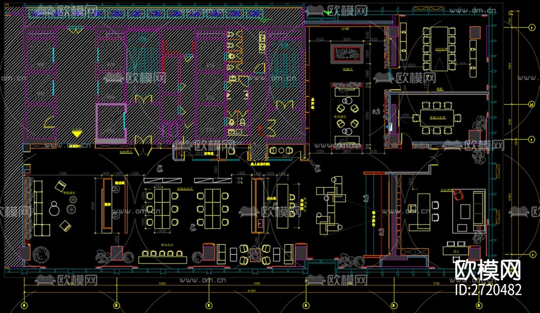 950m²共享办公空间cad施工图-免费3dmax模型库-欧模网
