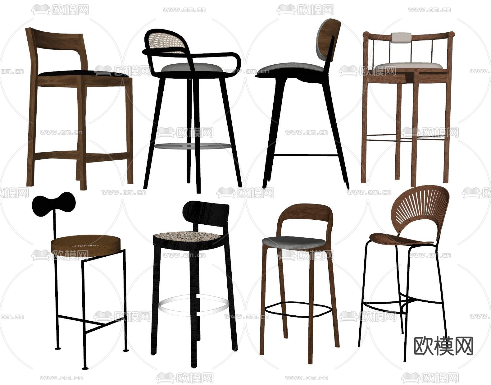 侘寂风吧椅su模型下载（渲染图2）