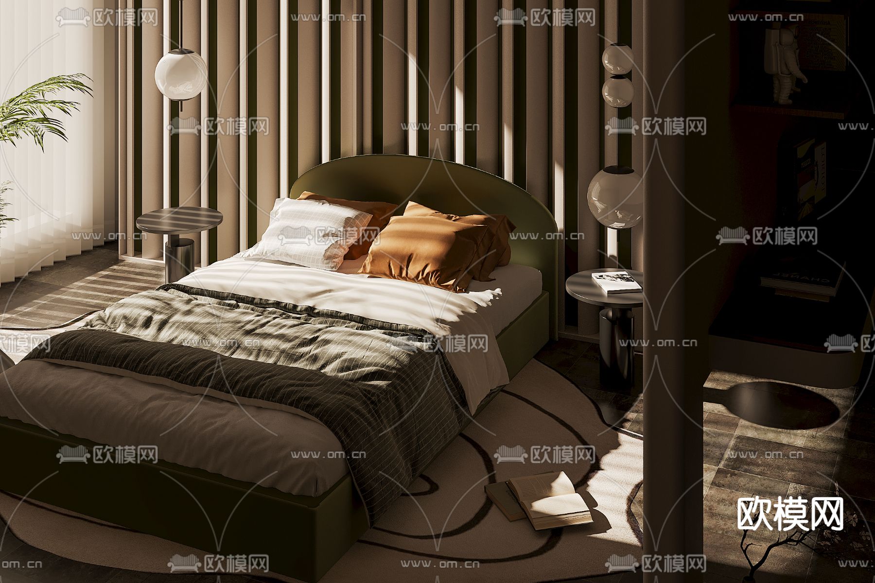 现代儿童床su模型下载（渲染图2）