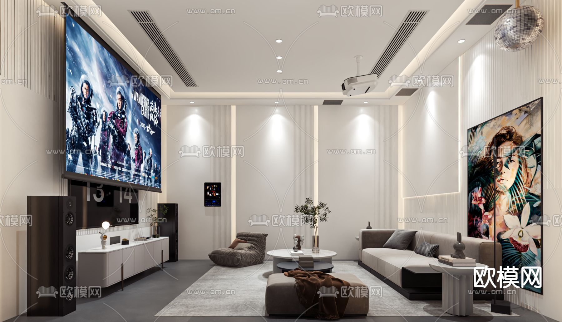 影视厅 视听室 家庭影院3d模型下载（渲染图3）