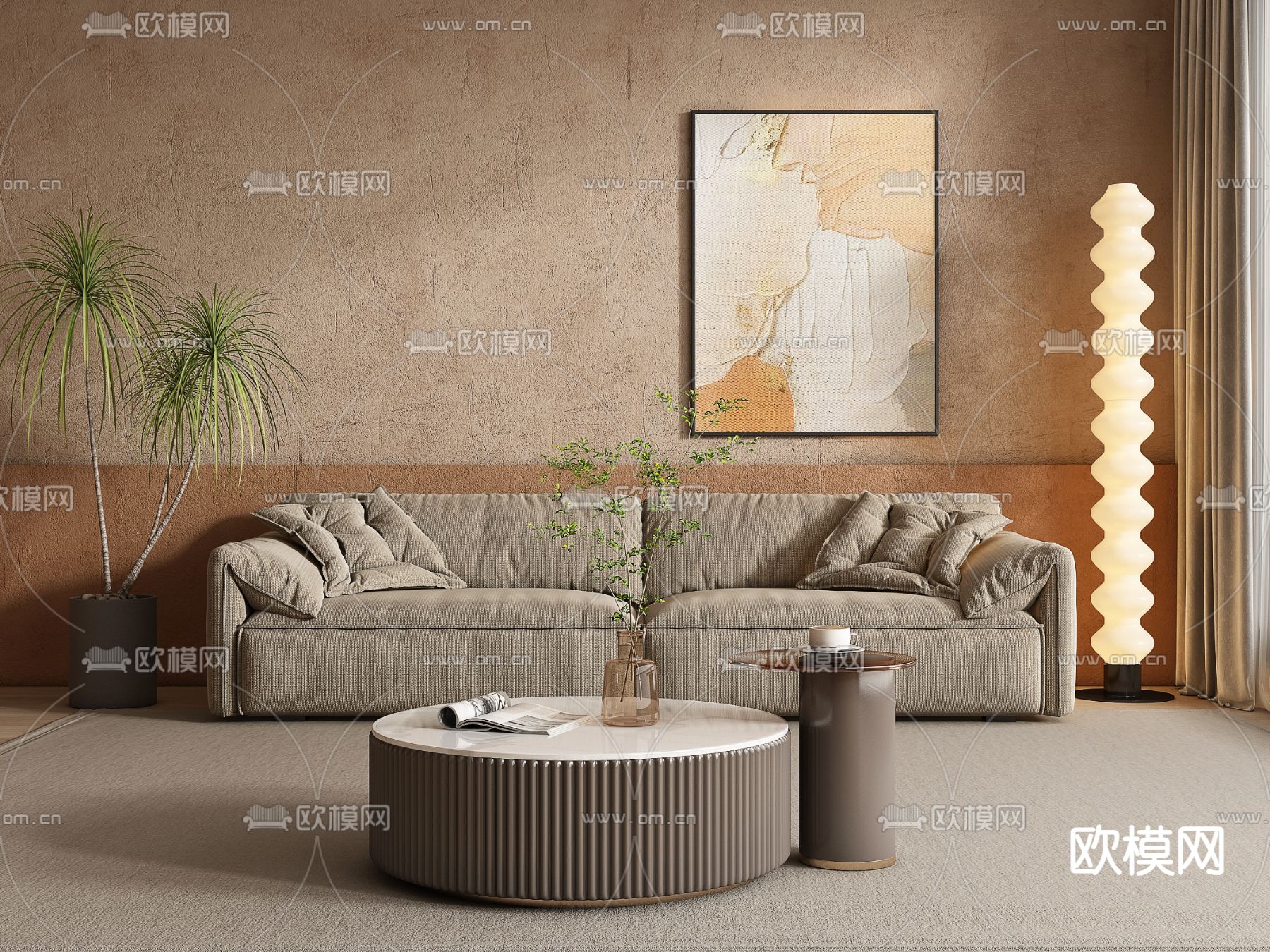 侘寂双人沙发3d模型下载（渲染图1）