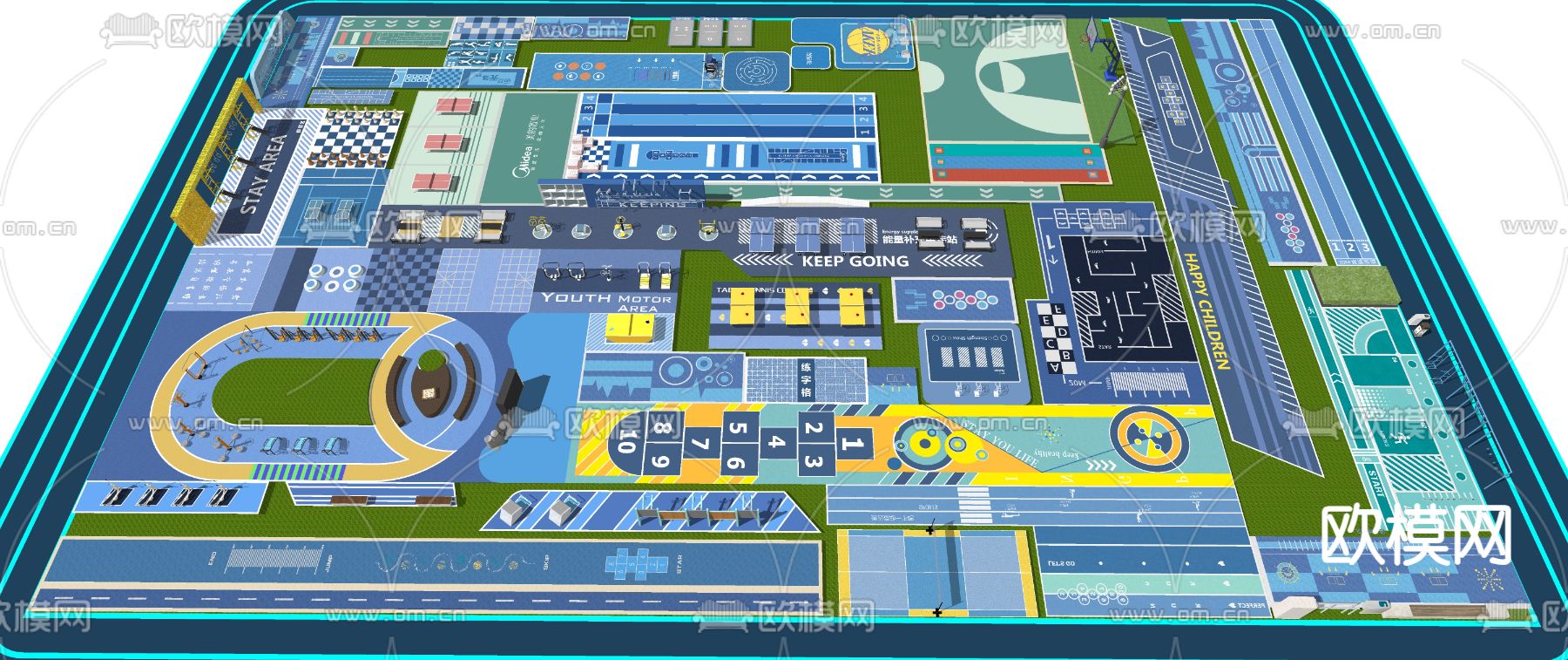 消防登高面 健身场地su模型下载（渲染图1）