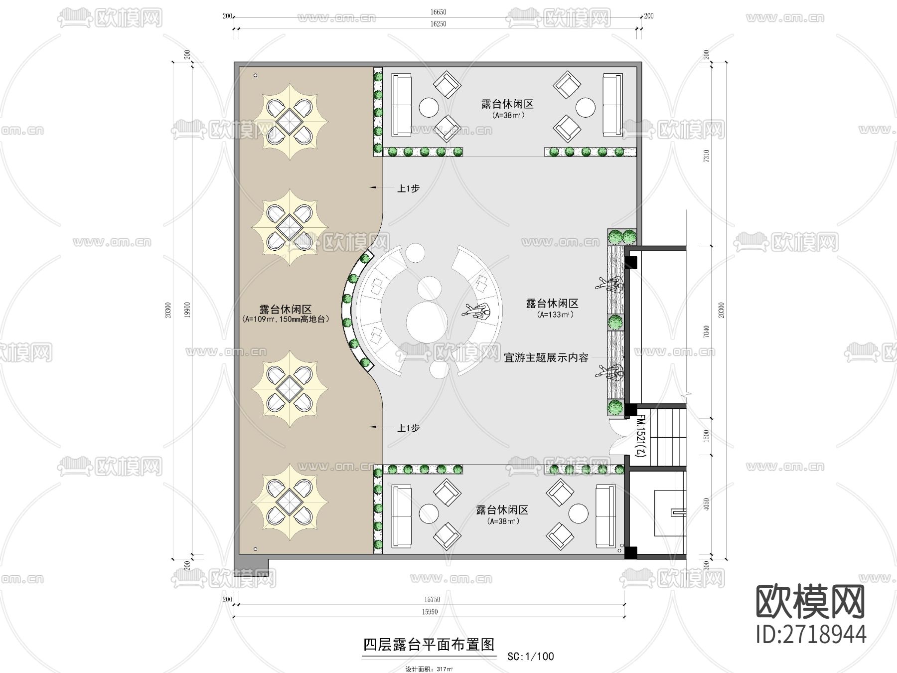 学校休闲露台cad平面图下载（渲染图2）