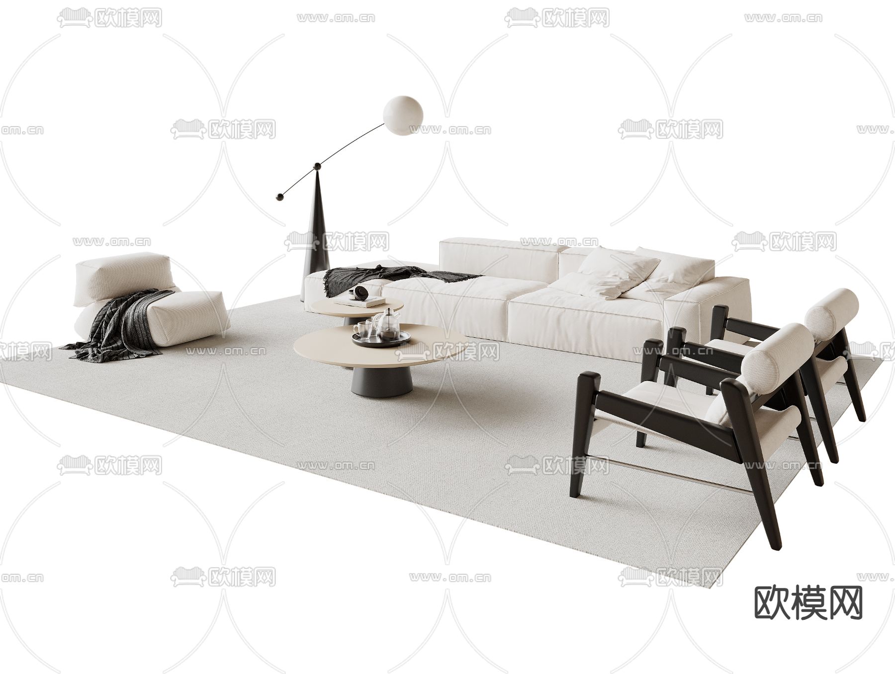 奶油风组合沙发3d模型下载