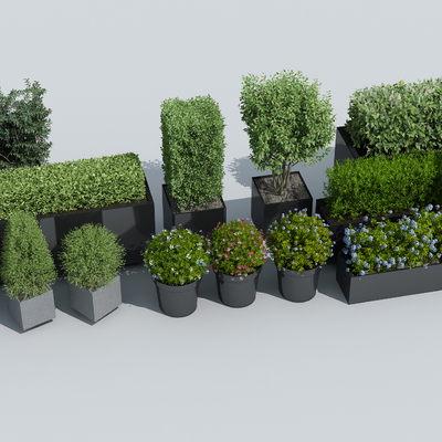  方形绿篱 植物花箱su模型 