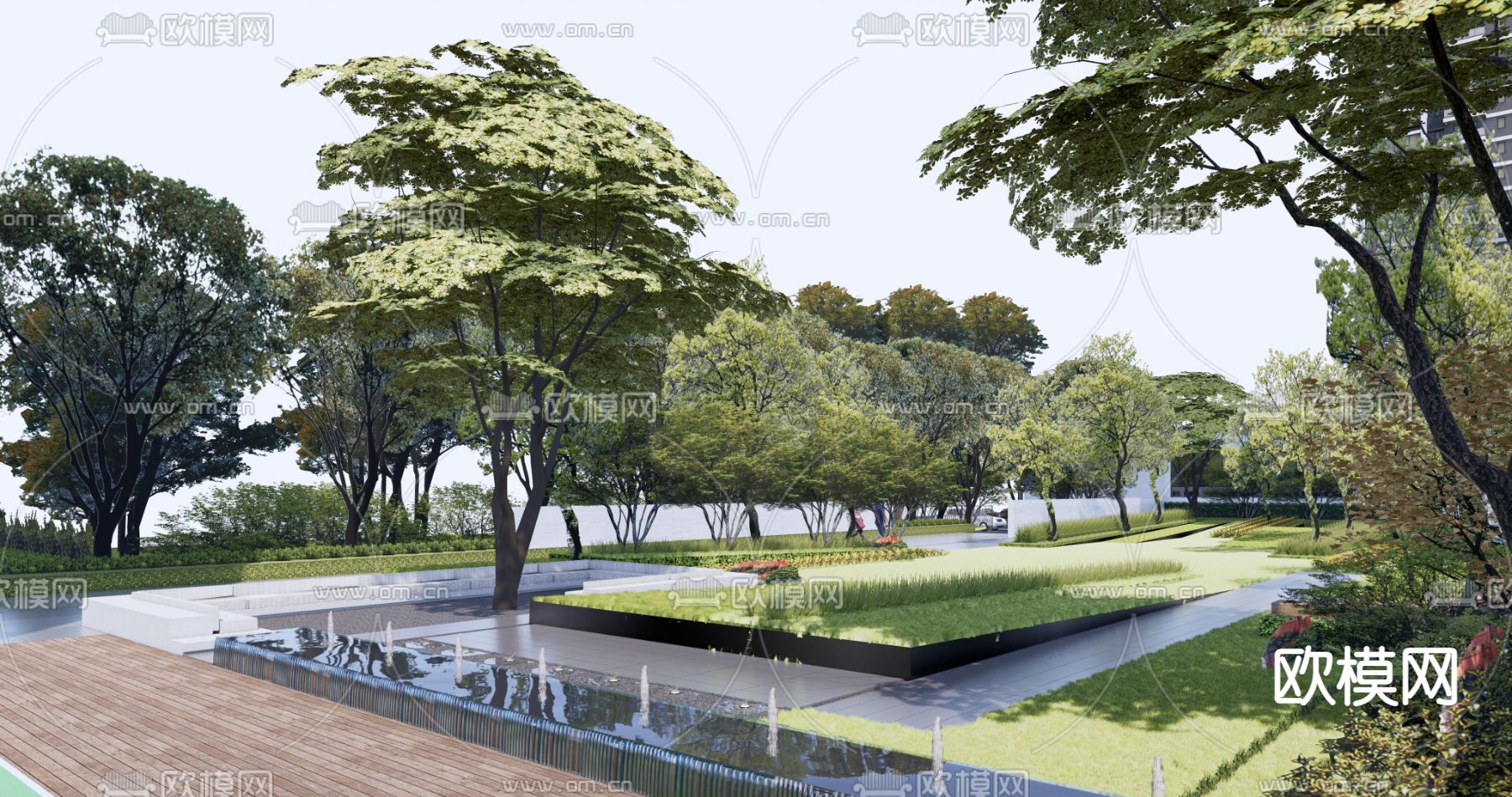 现代小区花园su模型下载（渲染图2）