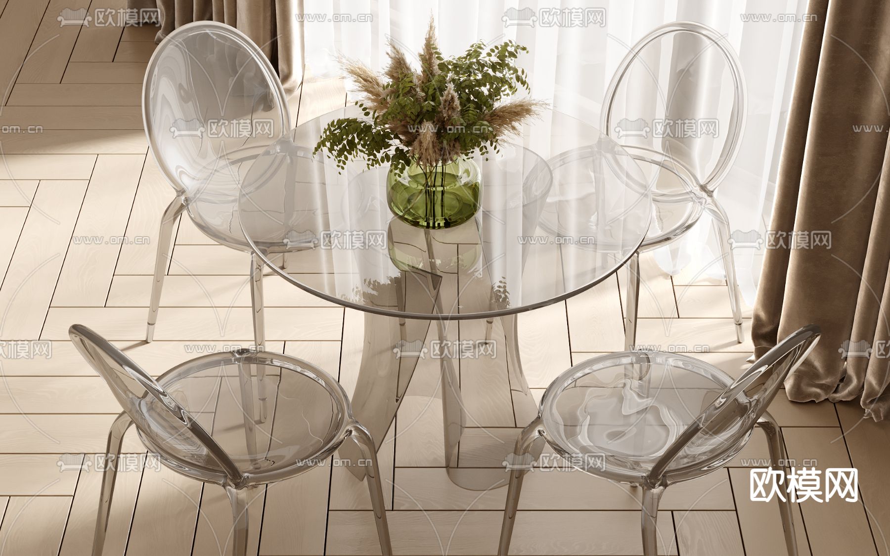 透明餐桌椅3d模型下载