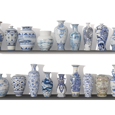  青花瓷瓶 花瓶su模型 