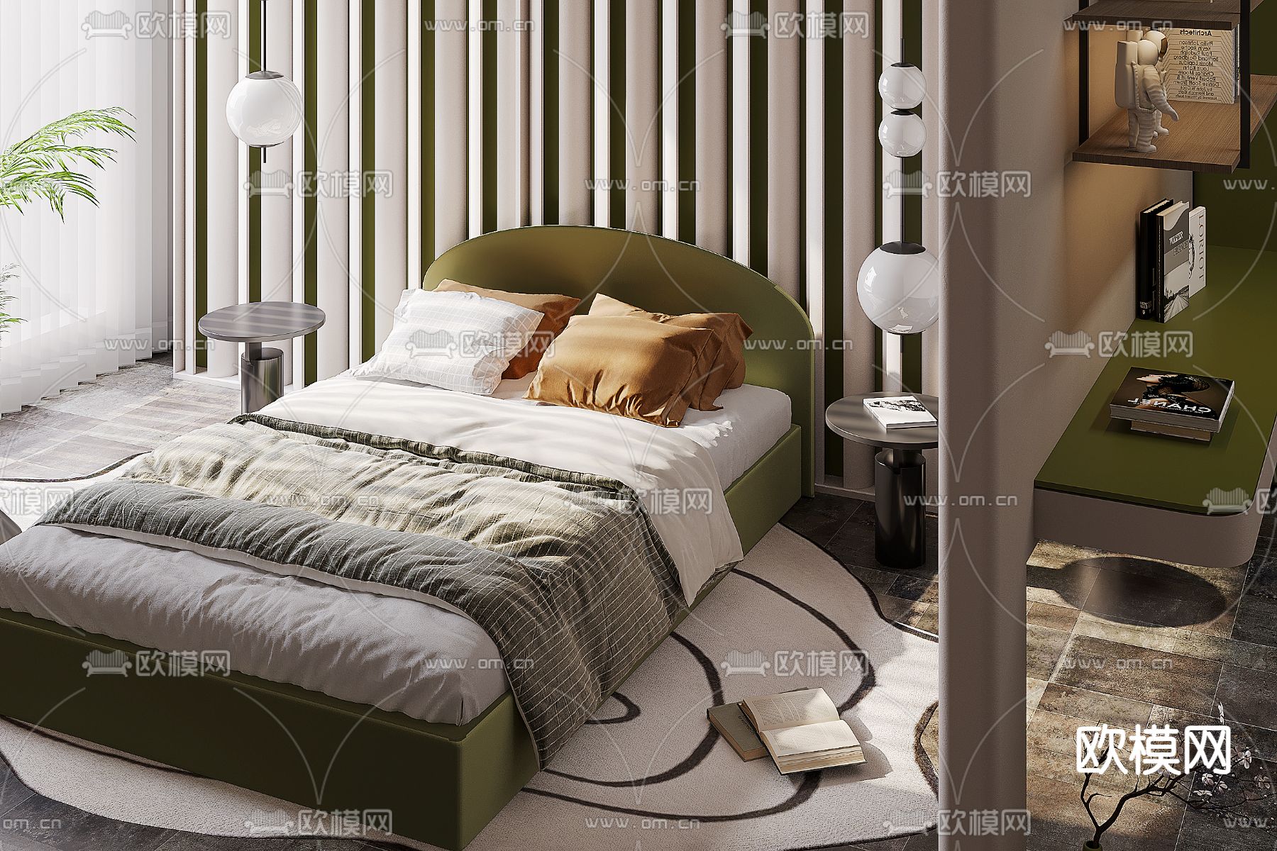 现代儿童床su模型下载（渲染图1）