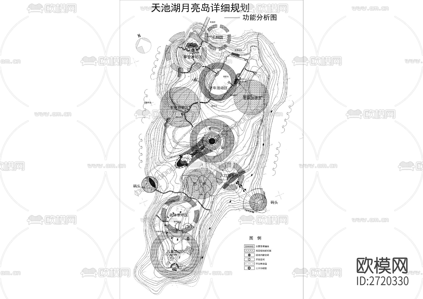 天池湖月亮岛公园cad施工图下载（渲染图4）