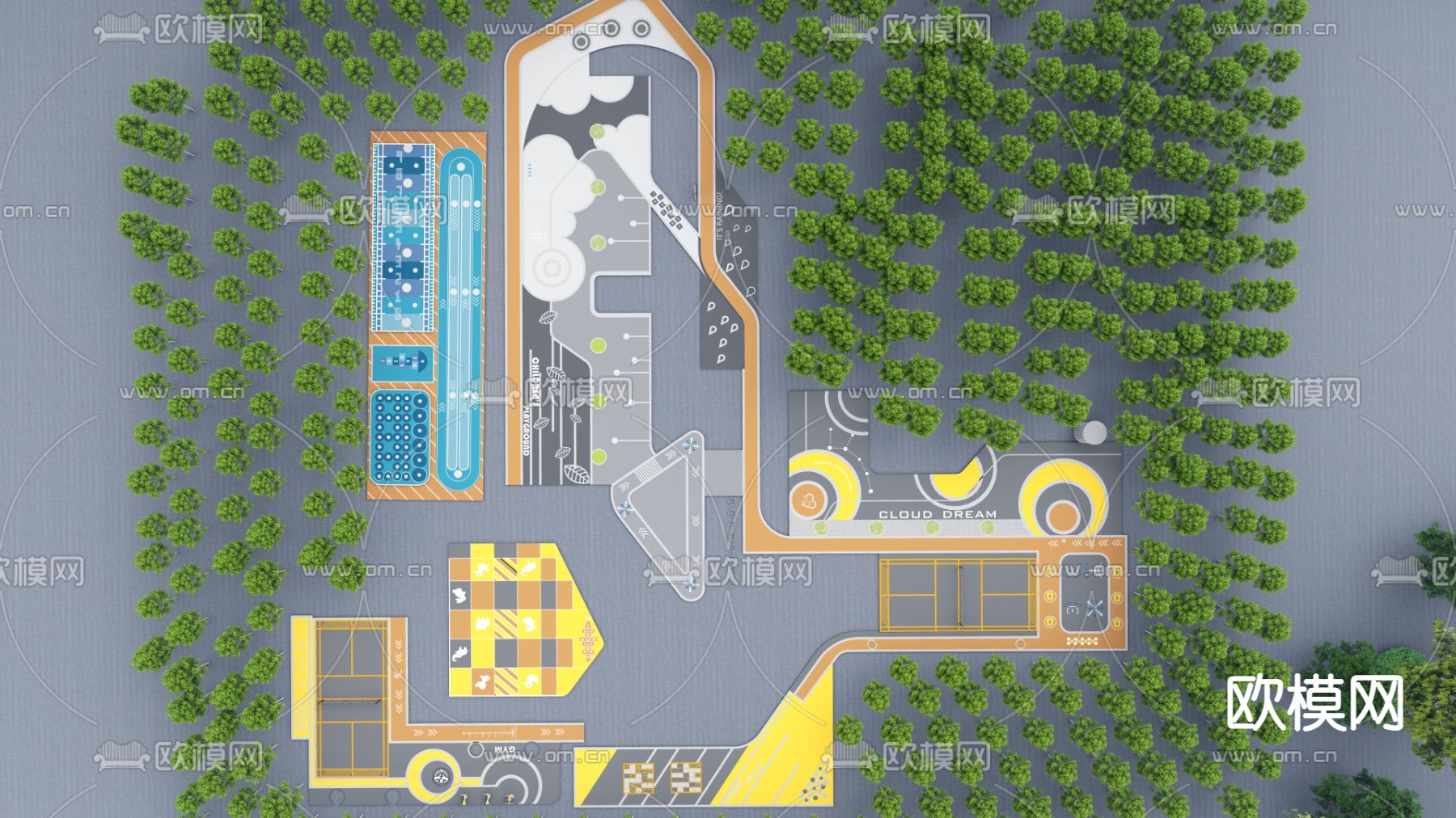消防登高面 健身场地su模型下载（渲染图1）