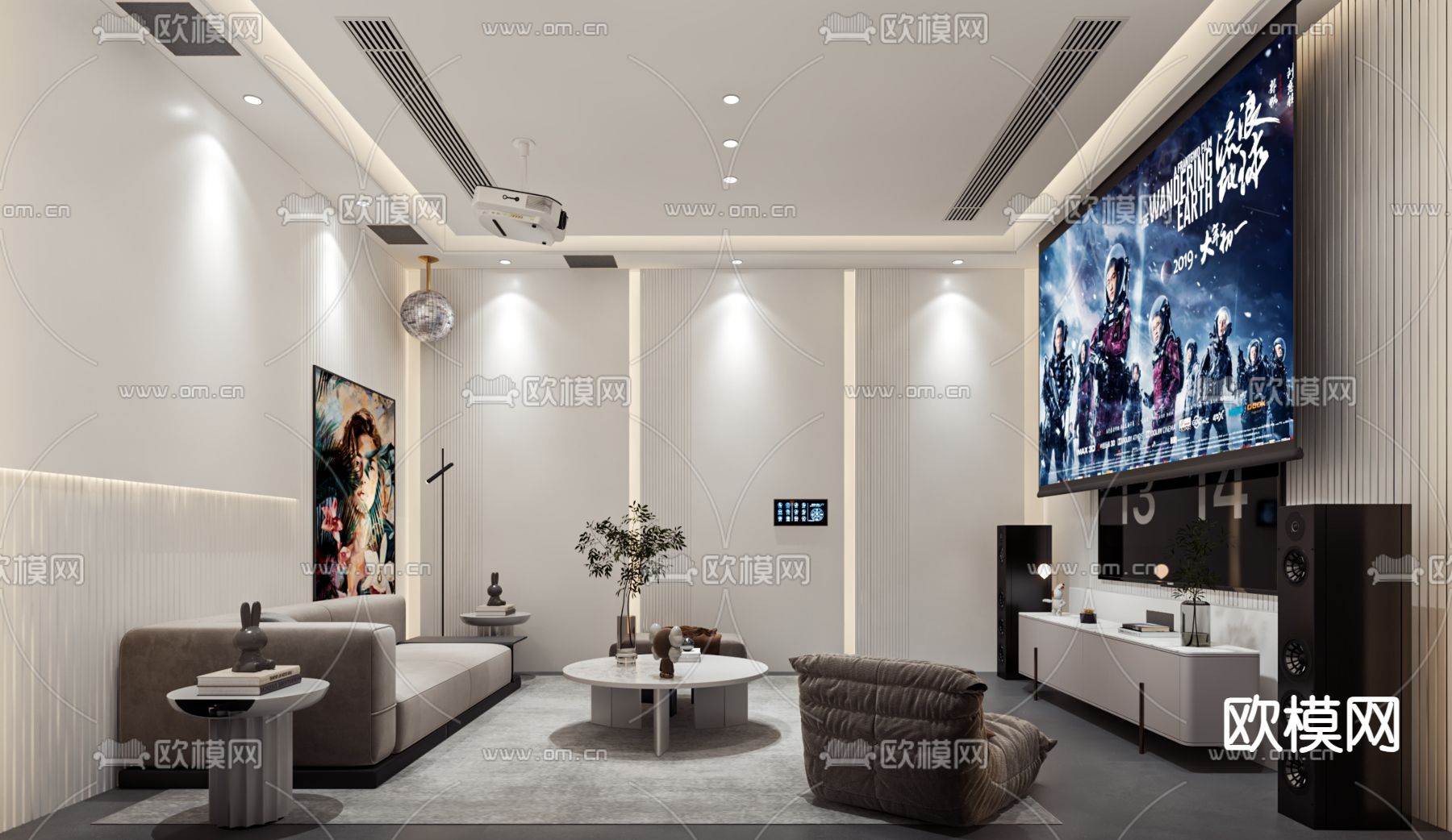影视厅 视听室 家庭影院3d模型下载（渲染图2）
