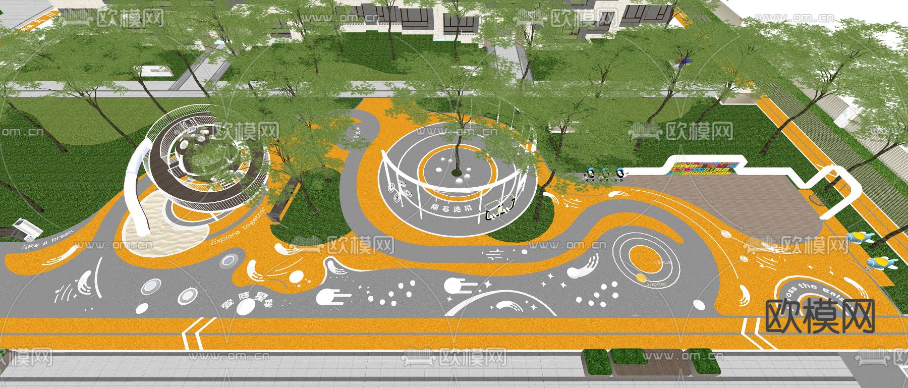 小区儿童游乐区  塑胶场地su模型
