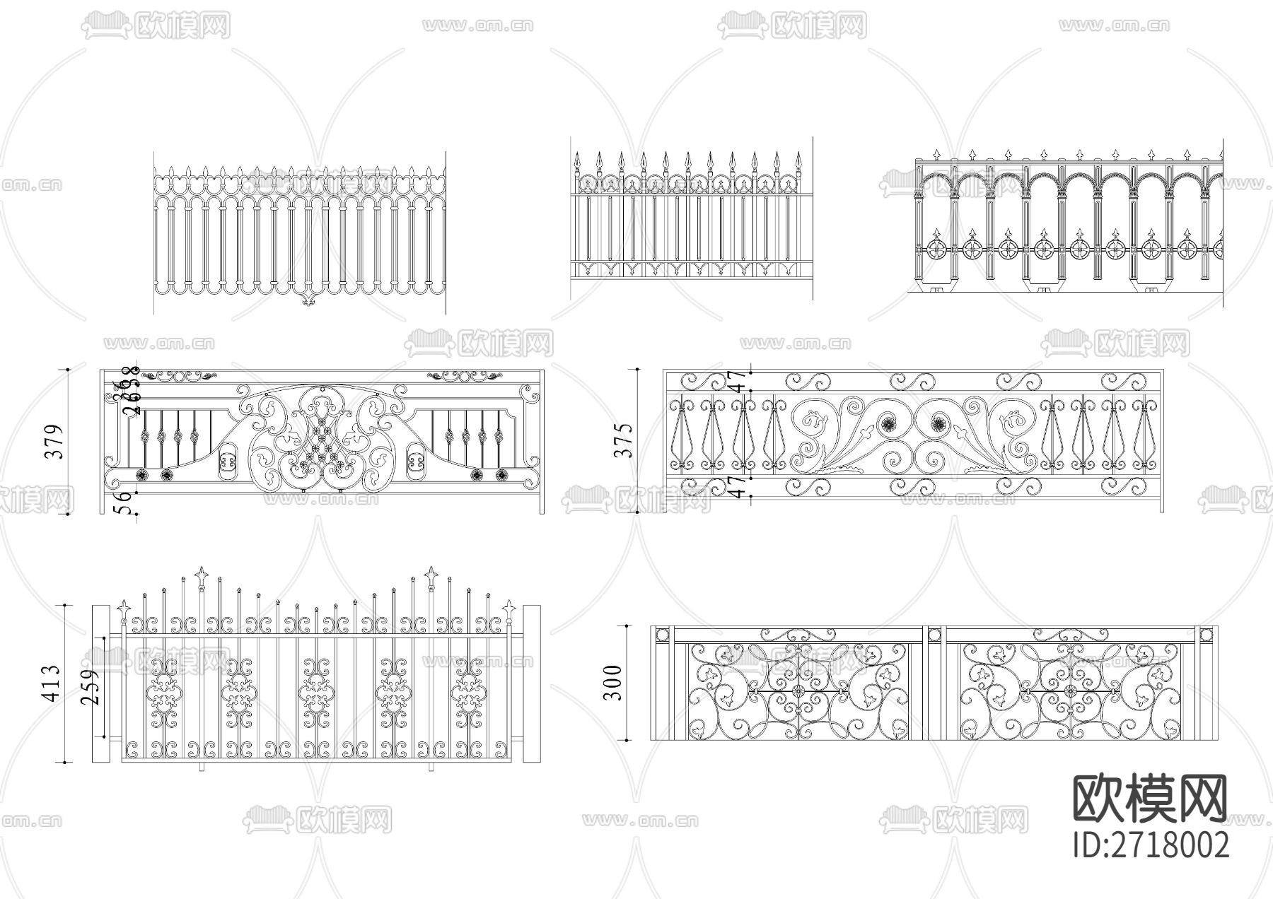 铁艺栏杆CAD图库下载（渲染图2）