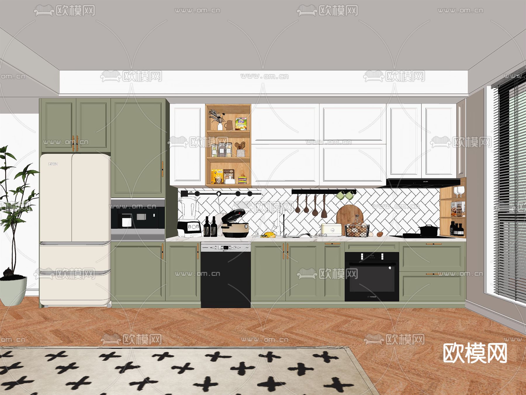 北欧开放式厨房su模型下载（渲染图2）