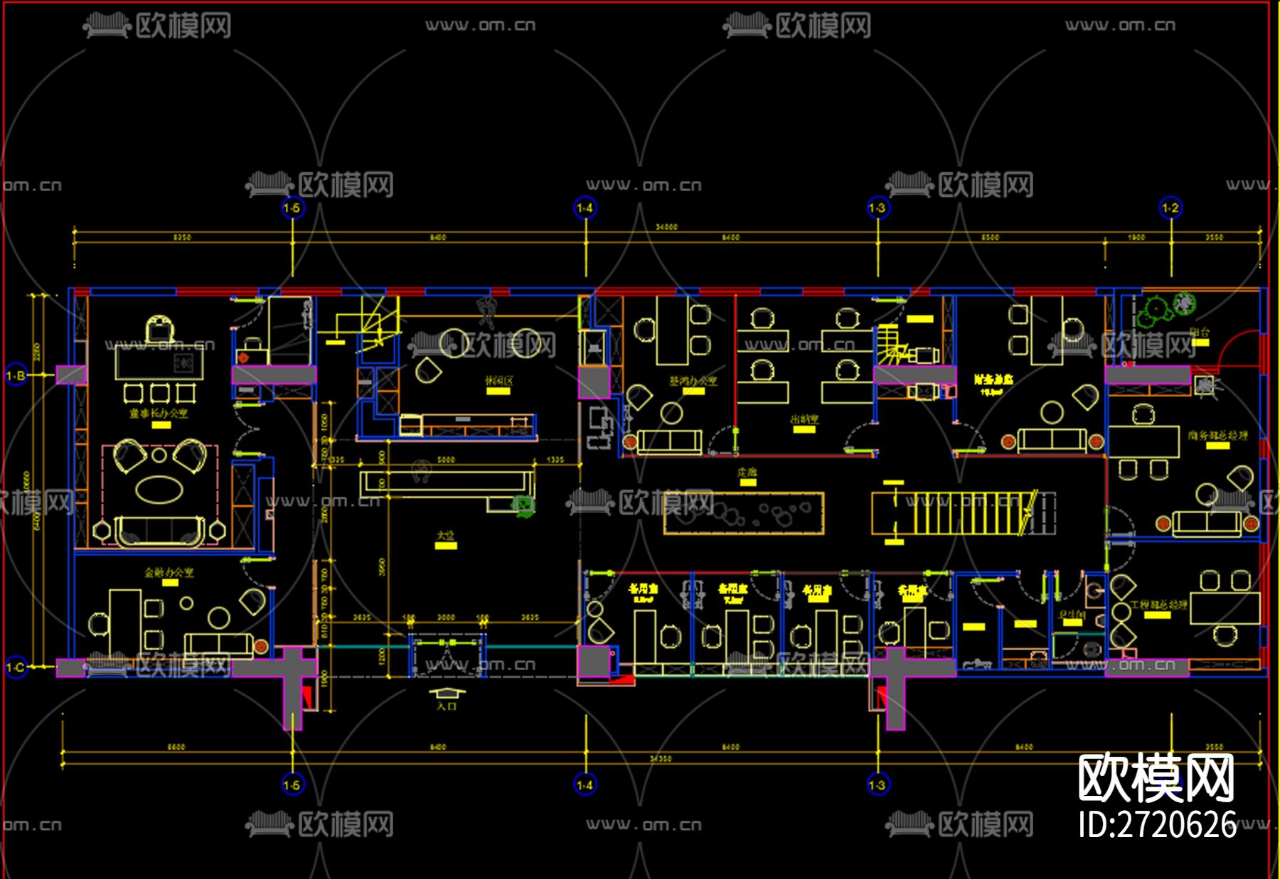 650m²设计建设办公空间CAD施工图-免费3dmax模型库-欧模网